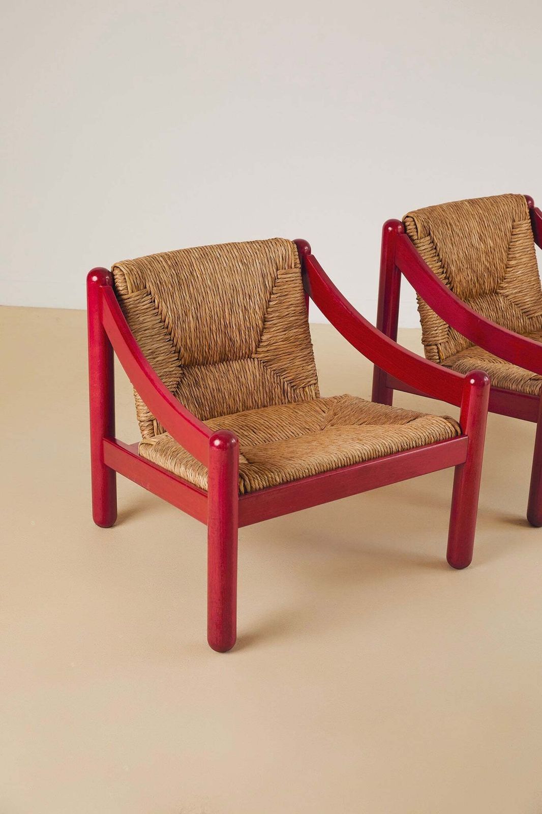 Cassina Carimate Armchair Pair Stained Red photo for sale