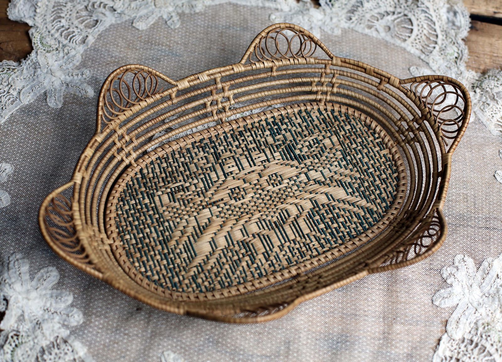 Antique French Wicker Basket Bread Basket Napkin Holder photo for sale