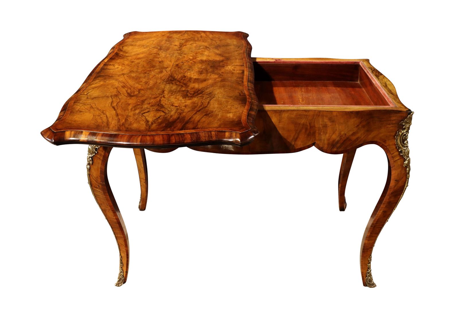 Fine Mid 19th Century French Louis XV Style Burr Walnut Fold Over Card / Games Table, Circ photo 1122.0