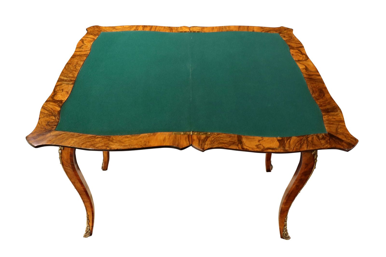 Fine Mid 19th Century French Louis XV Style Burr Walnut Fold Over Card / Games Table, Circ photo vinterior