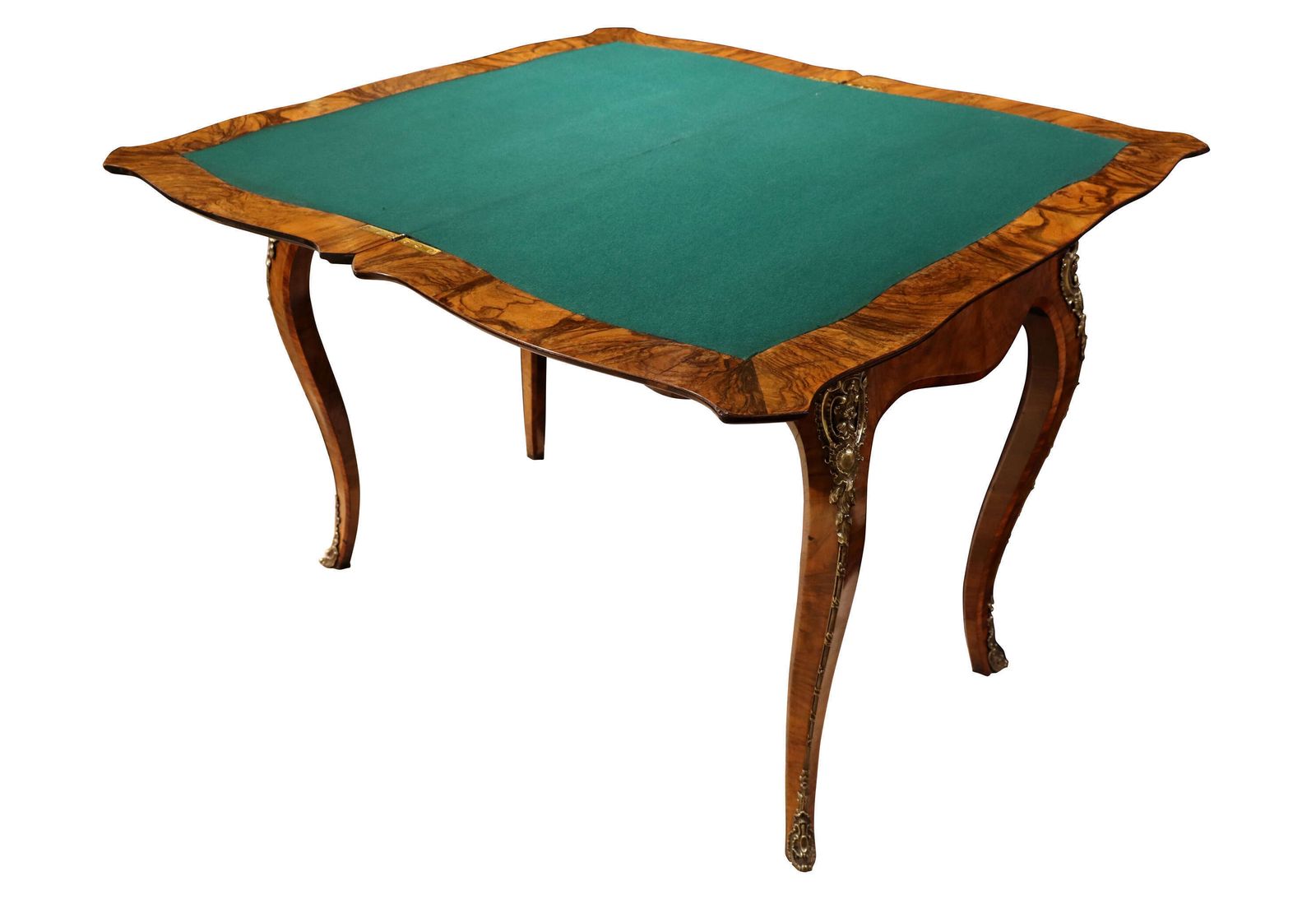 Fine Mid 19th Century French Louis XV Style Burr Walnut Fold Over Card / Games Table, Circ photo buy