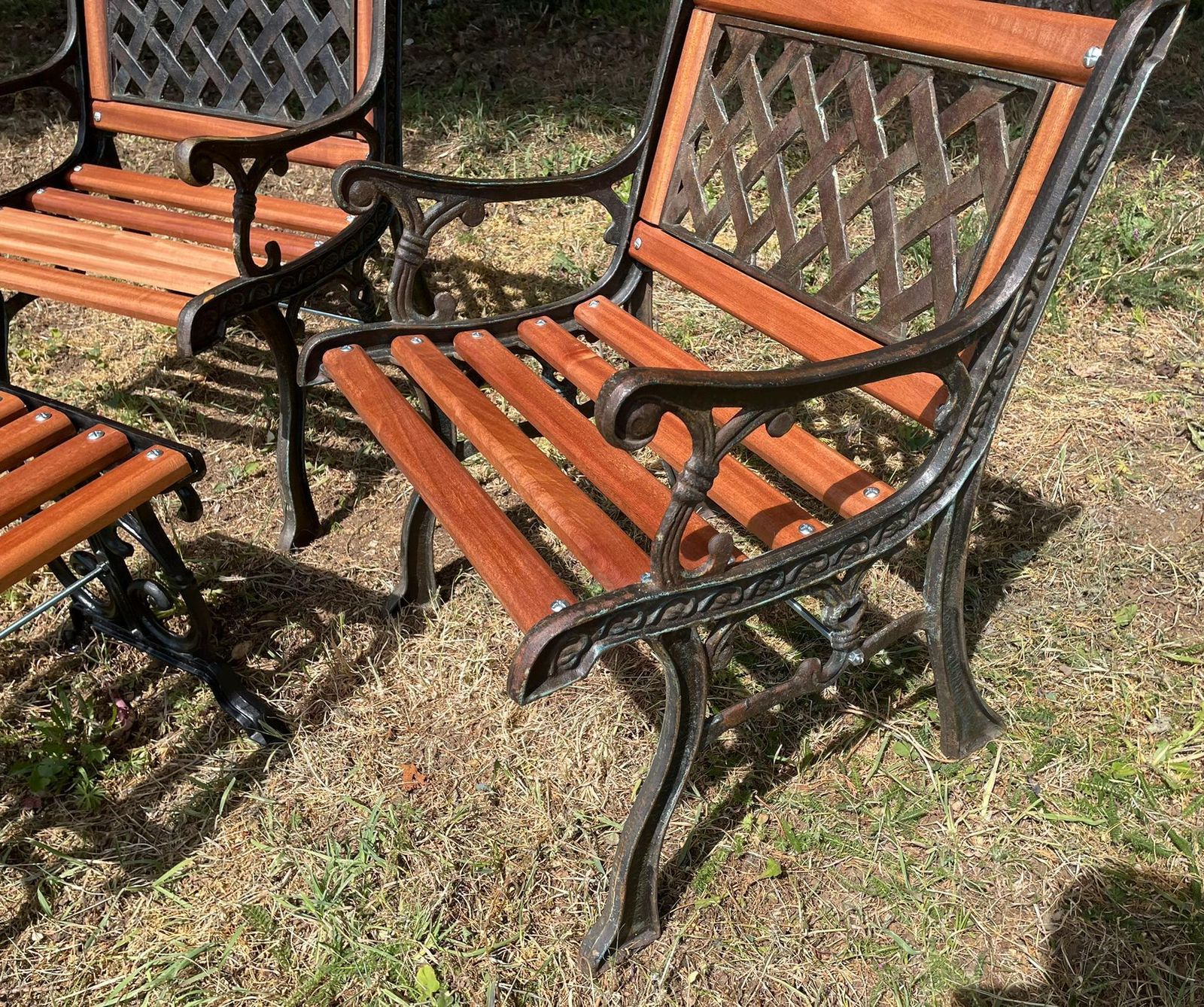Vintage Restored Cast Iron Garden Bistro Set With Hardwood Slats photo for sale