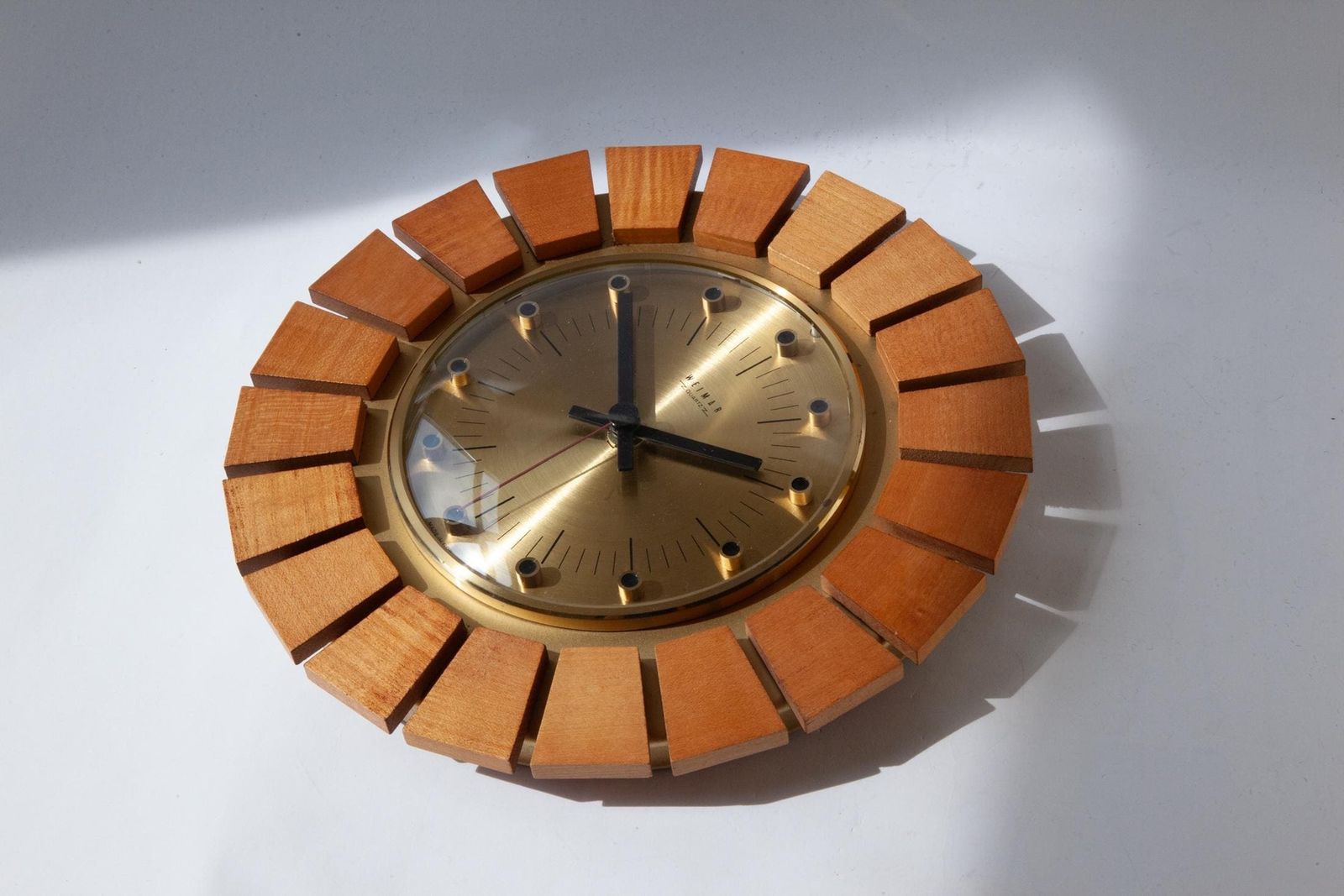 Mid Century Weimar Germany Wall Clock   Modernism Danish 70s Brass Wood Space Age Atomic Gdr Starburst Mcm 60s photo vintage