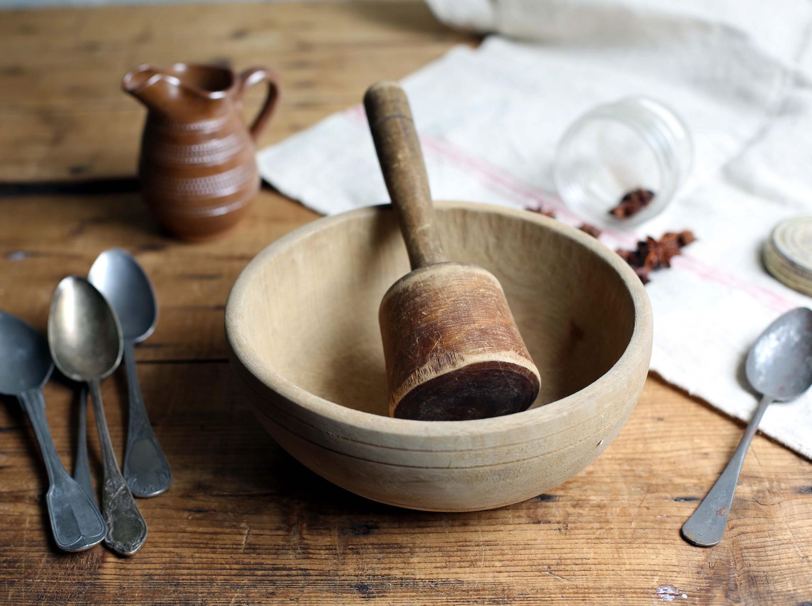 Antique French Wooden Pestle & Mortar Antique Primitive Masher Apothecary Spice Grinder Old Wooden Bowl photo 114.0