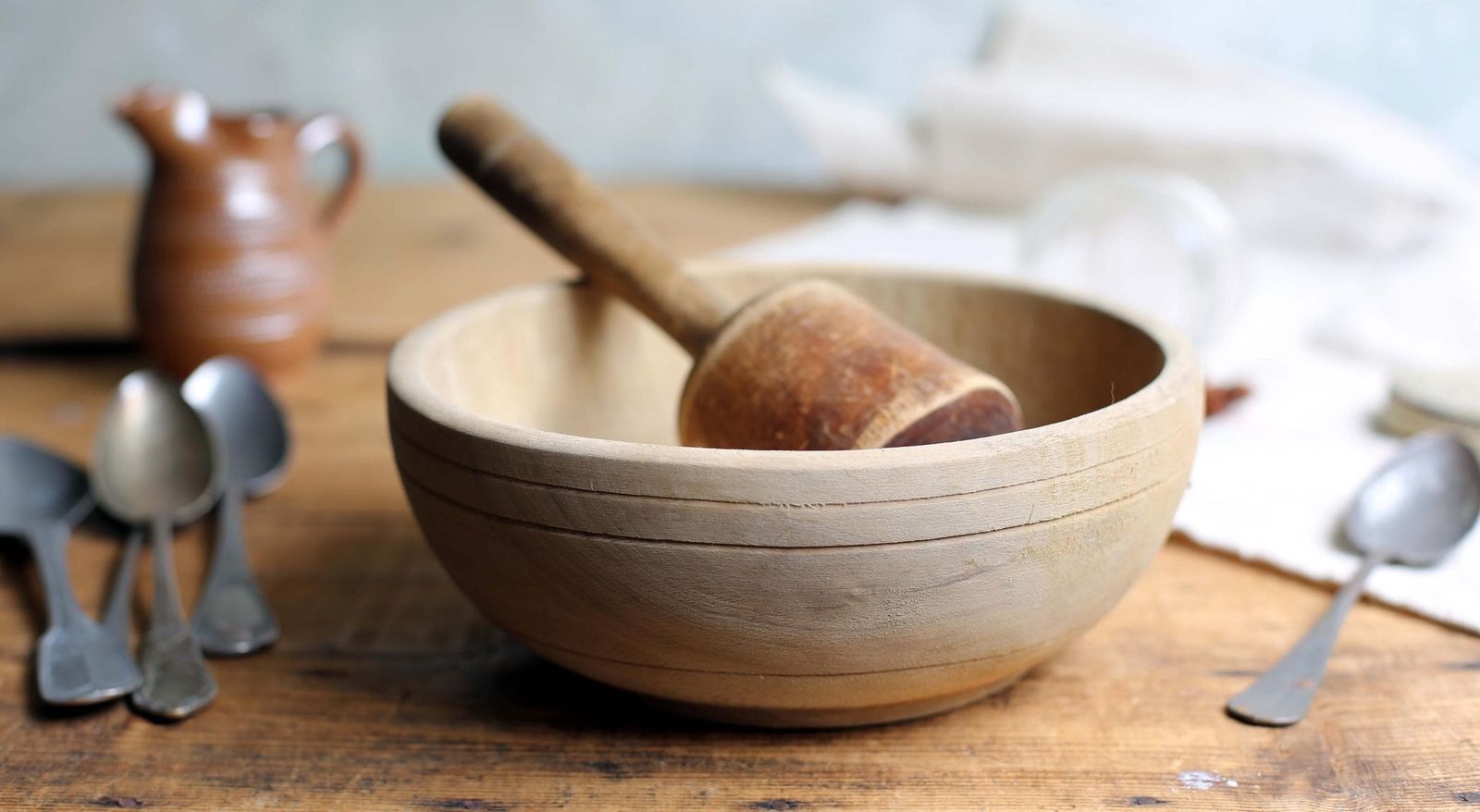 photo furniture Antique French Wooden Pestle & Mortar Antique Primitive Masher Apothecary Spice Grinder Old Wooden Bowl
