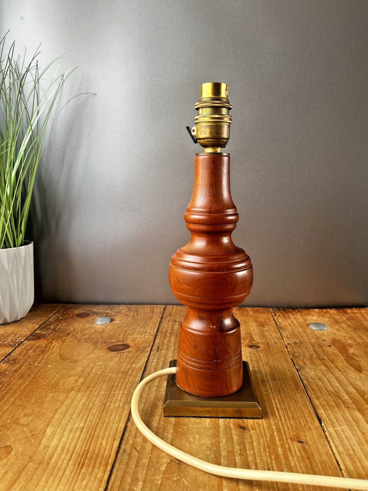 Mid Century Turned Teak Hooped Table Lamp Desk Light Vintage Scandi 60's 70's photo 110.0