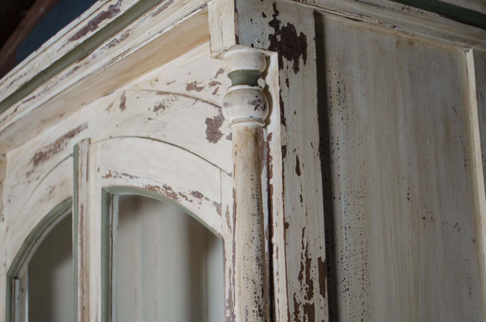 Painted French Glazed Kitchen Dresser In Cream & Green, With Shelves Cupboards photo buy