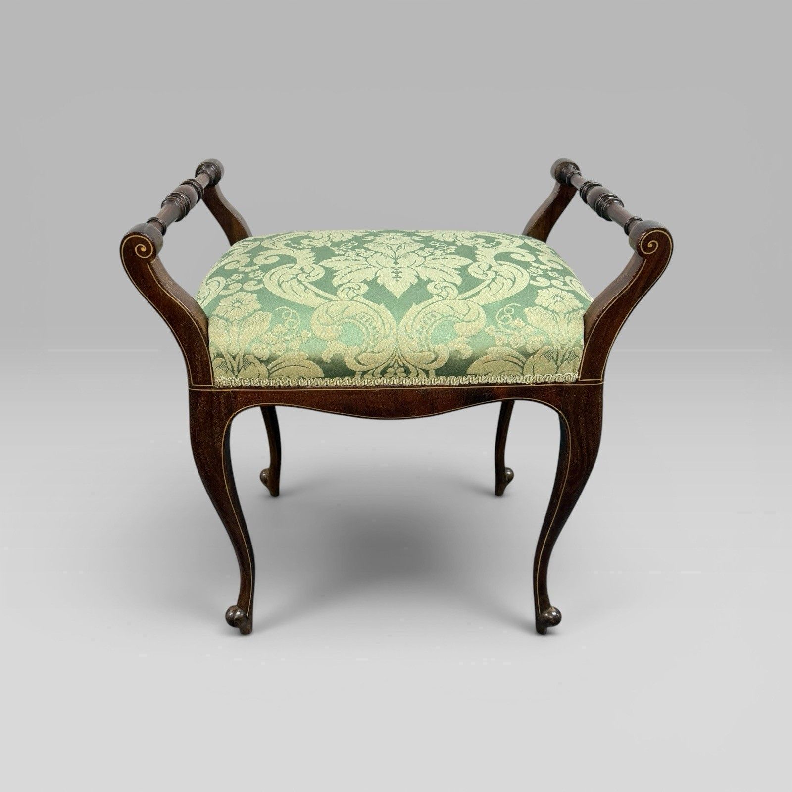 Antique Victorian Mahogany Piano Stool With Green Floral Upholstery photo furniture