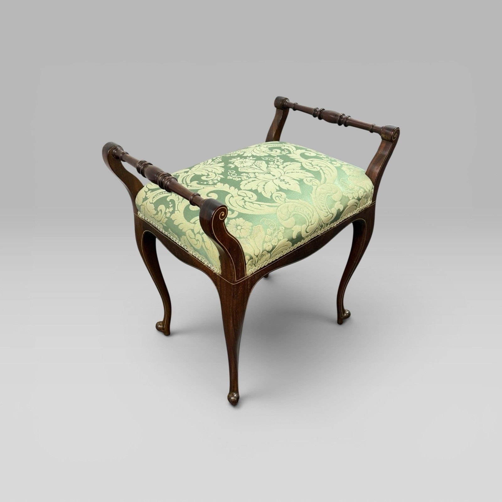 Antique Victorian Mahogany Piano Stool With Green Floral Upholstery photo vinterior