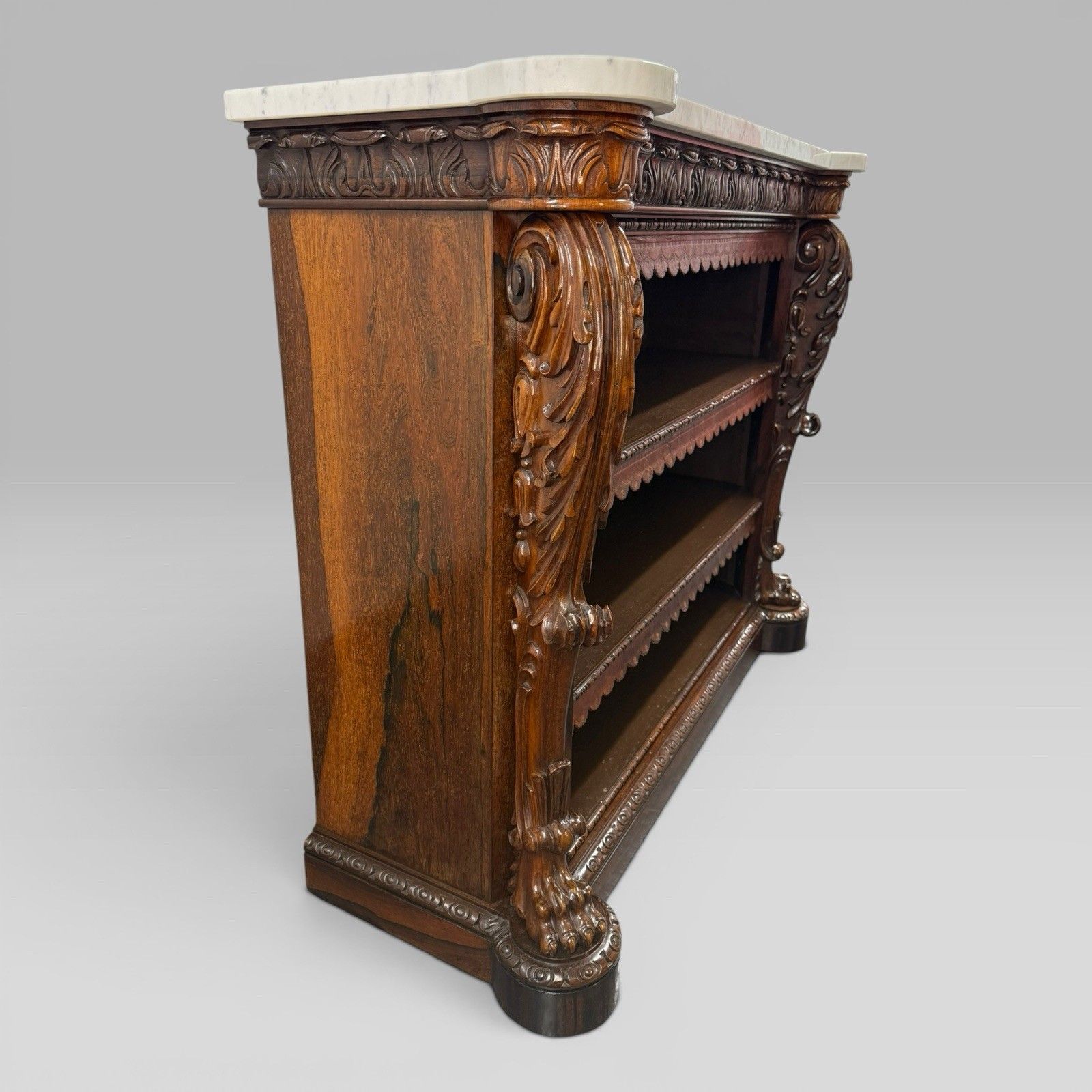 Antique William IV Rosewood Open Bookcase Marble Top Attributed Gillows photo vintage