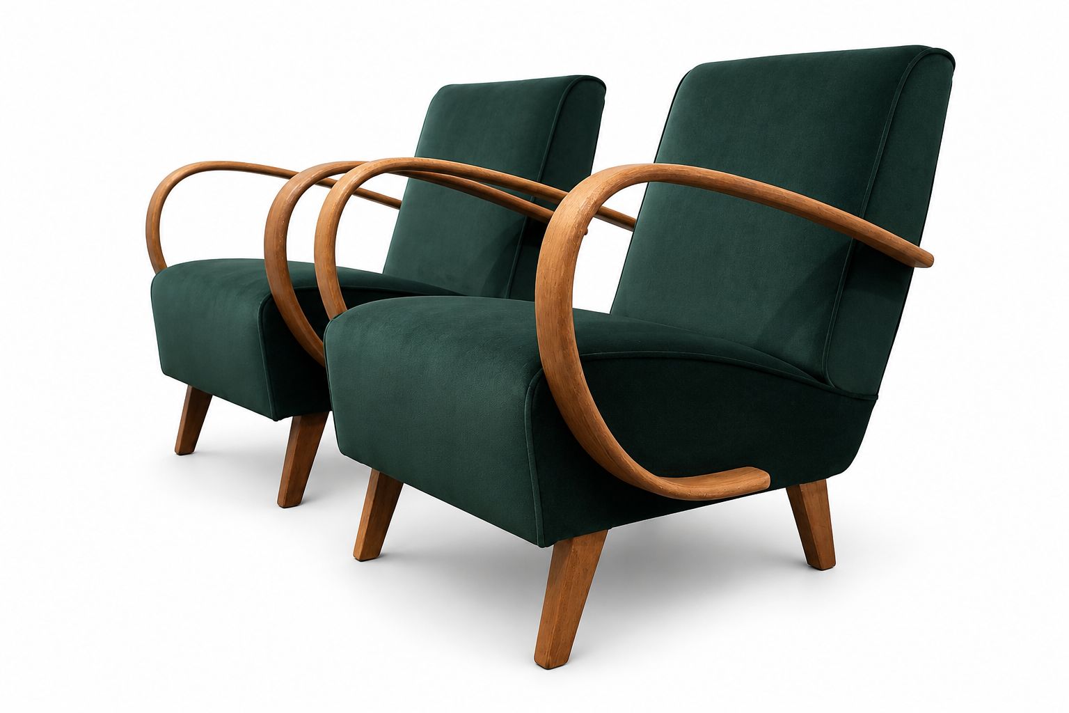 1930 Jindrich Halabala Bentwood Armchair In Emerald Green Velvet photo for sale