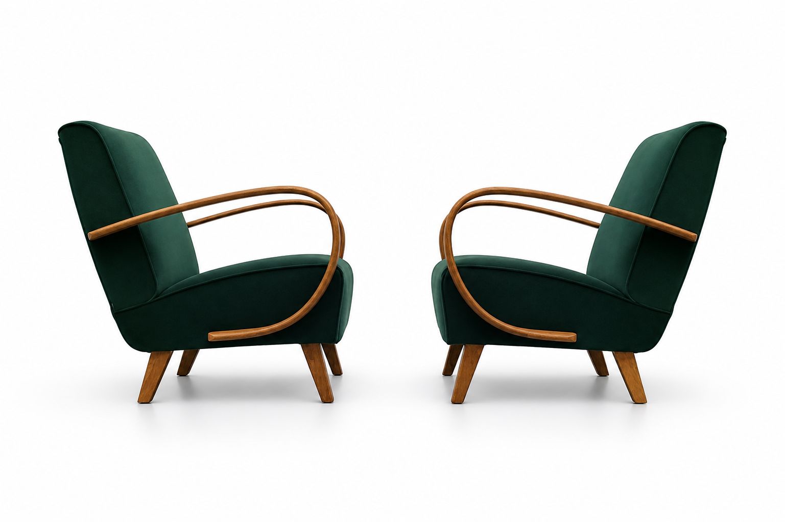 1930 Jindrich Halabala Bentwood Armchair In Emerald Green Velvet photo 1100.0