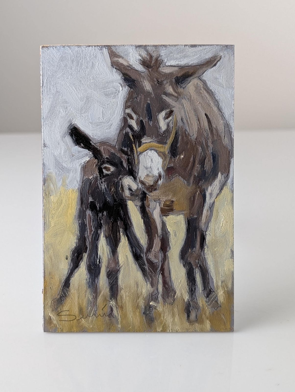 Maternité, portrait d'une ânesse, huile sur panneau, XXe siècle photo Art