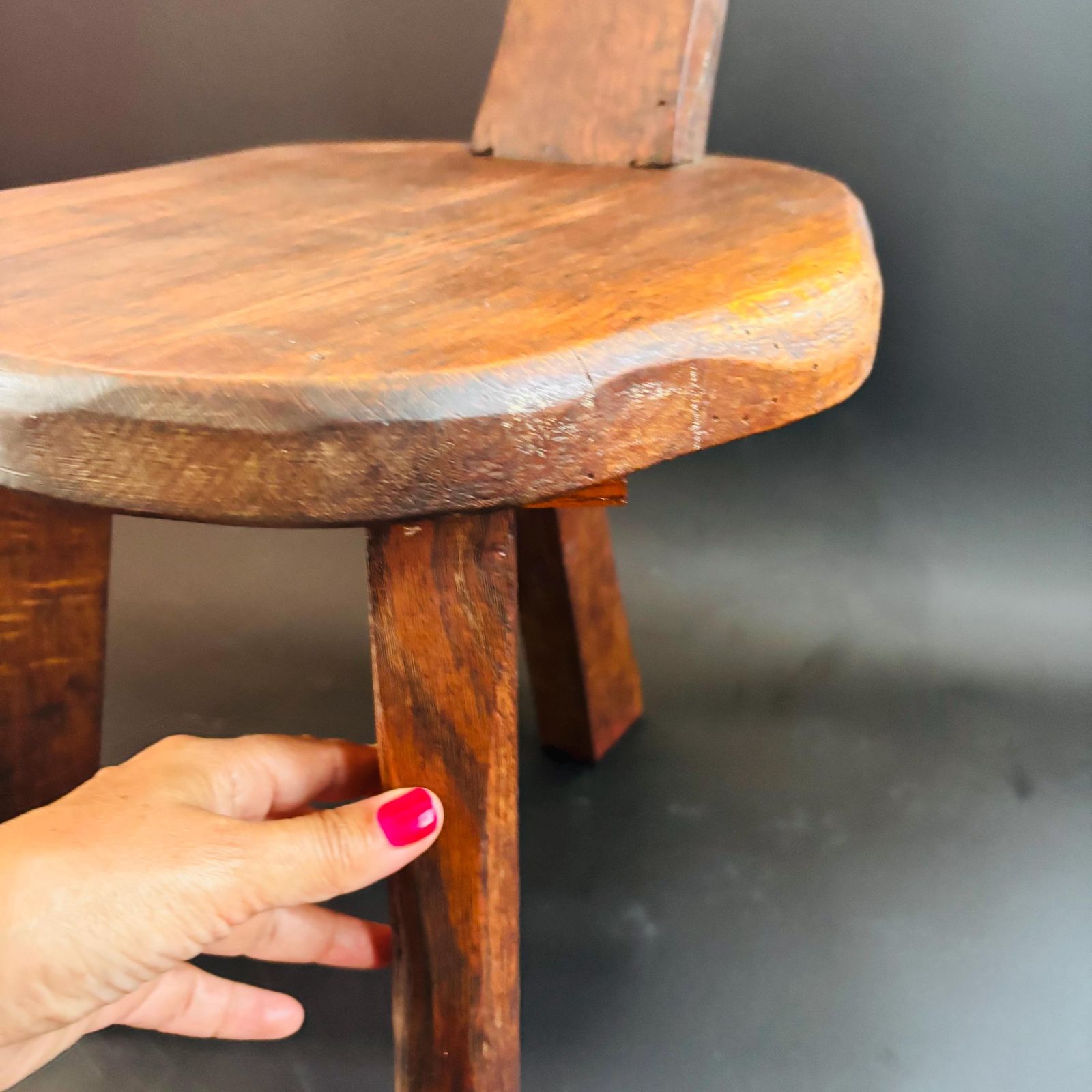 Mid Century Wanderwood Brutalist Tripod Chair Spinning Chair Hand Carved Elm Stool photo buy