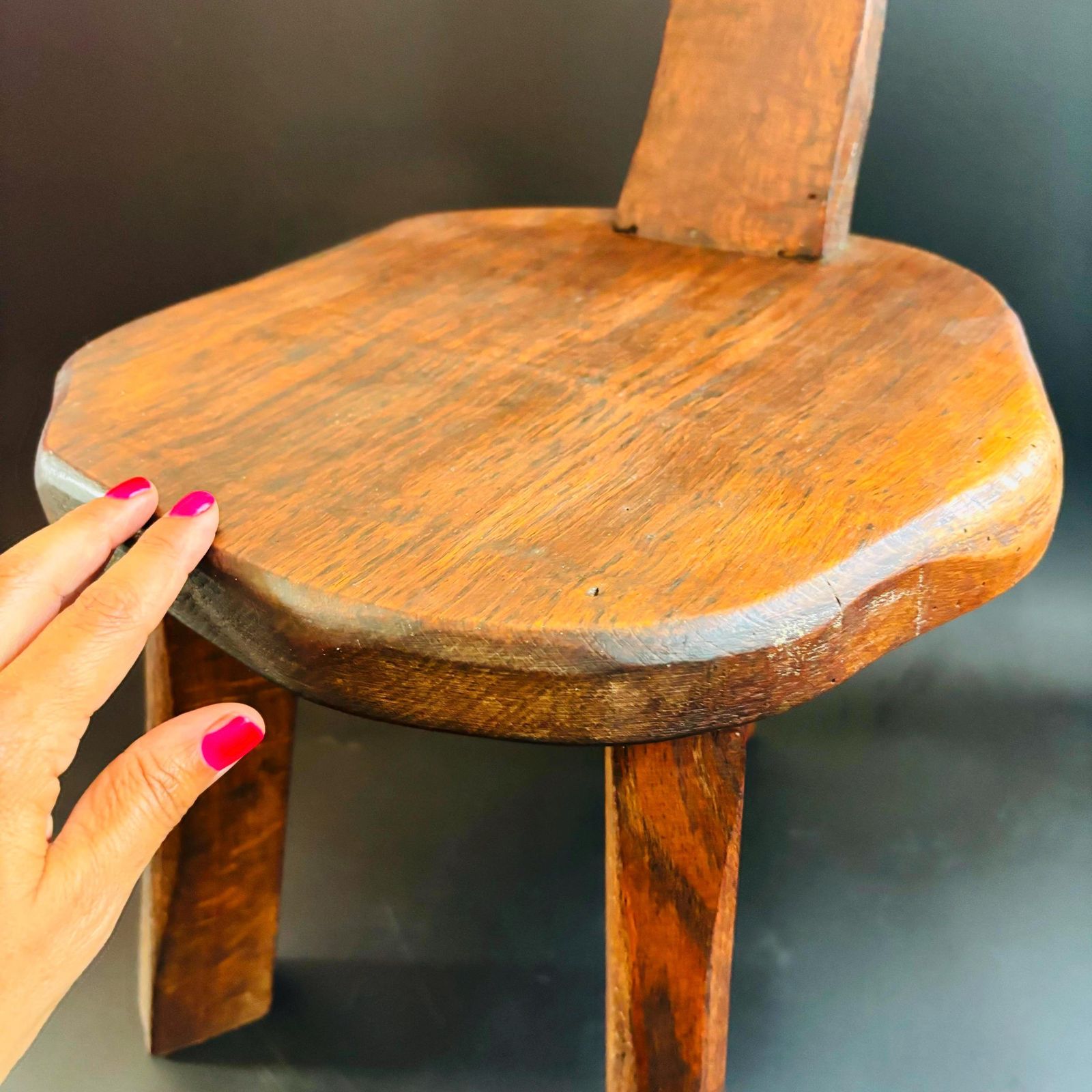 Furniture Mid Century Wanderwood Brutalist Tripod Chair Spinning Chair Hand Carved Elm Stool photo