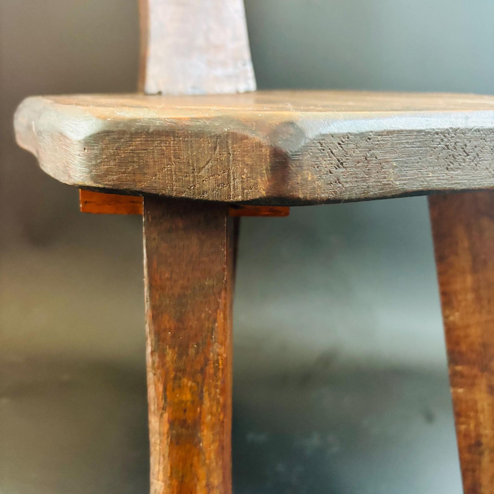 345.0 Mid Century Wanderwood Brutalist Tripod Chair Spinning Chair Hand Carved Elm Stool photo