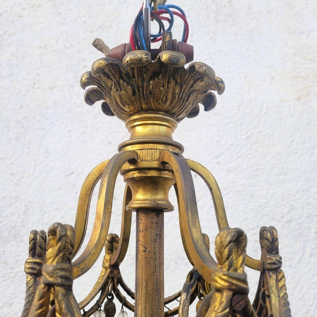 Balloon Chandelier / Beaded Bag H105cm, Bronze And Crystal, Early 20th Century photo for sale