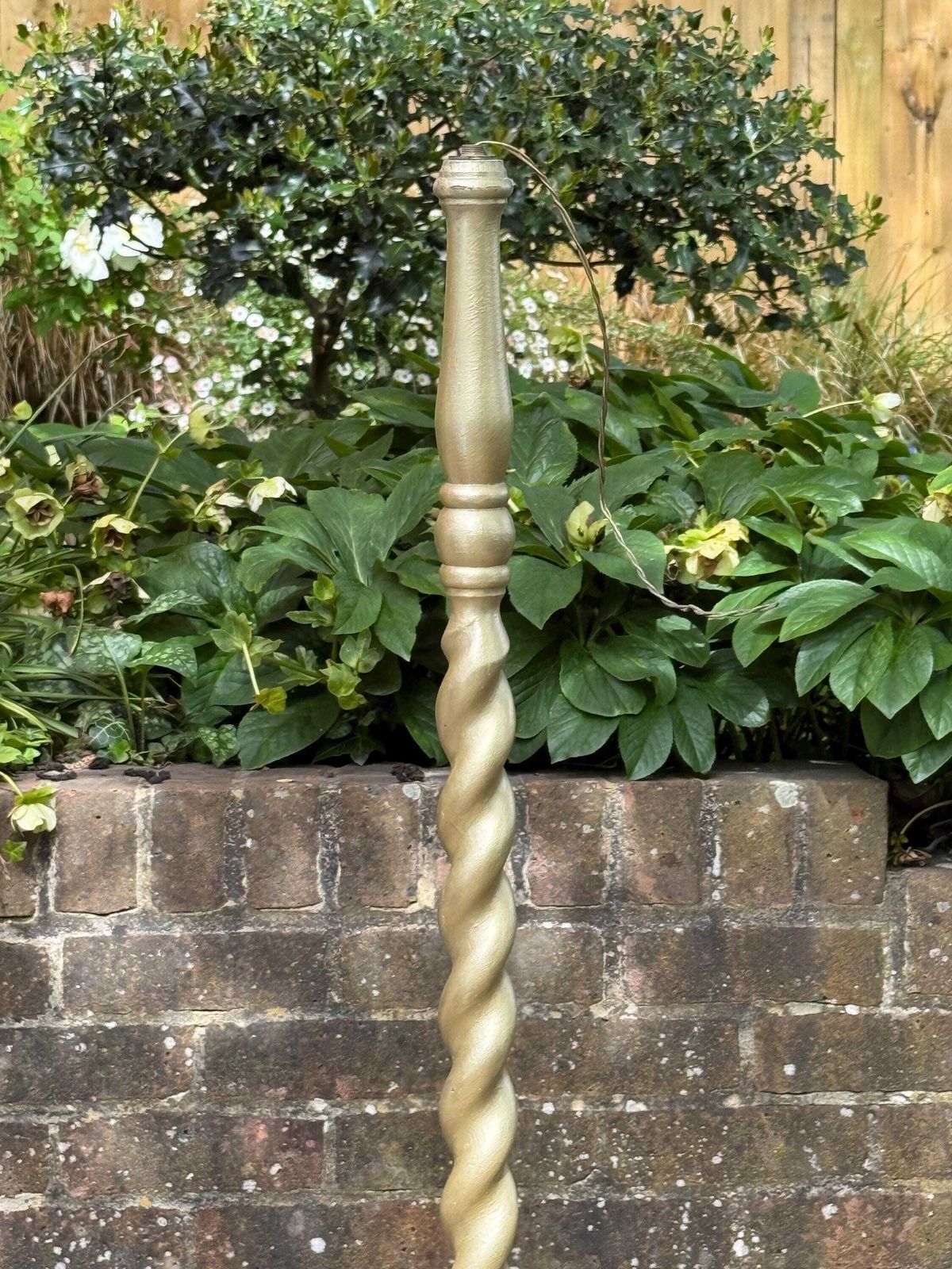 Antique Barley Twist Standard Lamp Gold Painted Wooden Floor Lamp Early Mid 1900s   Needs Wiring photo for sale