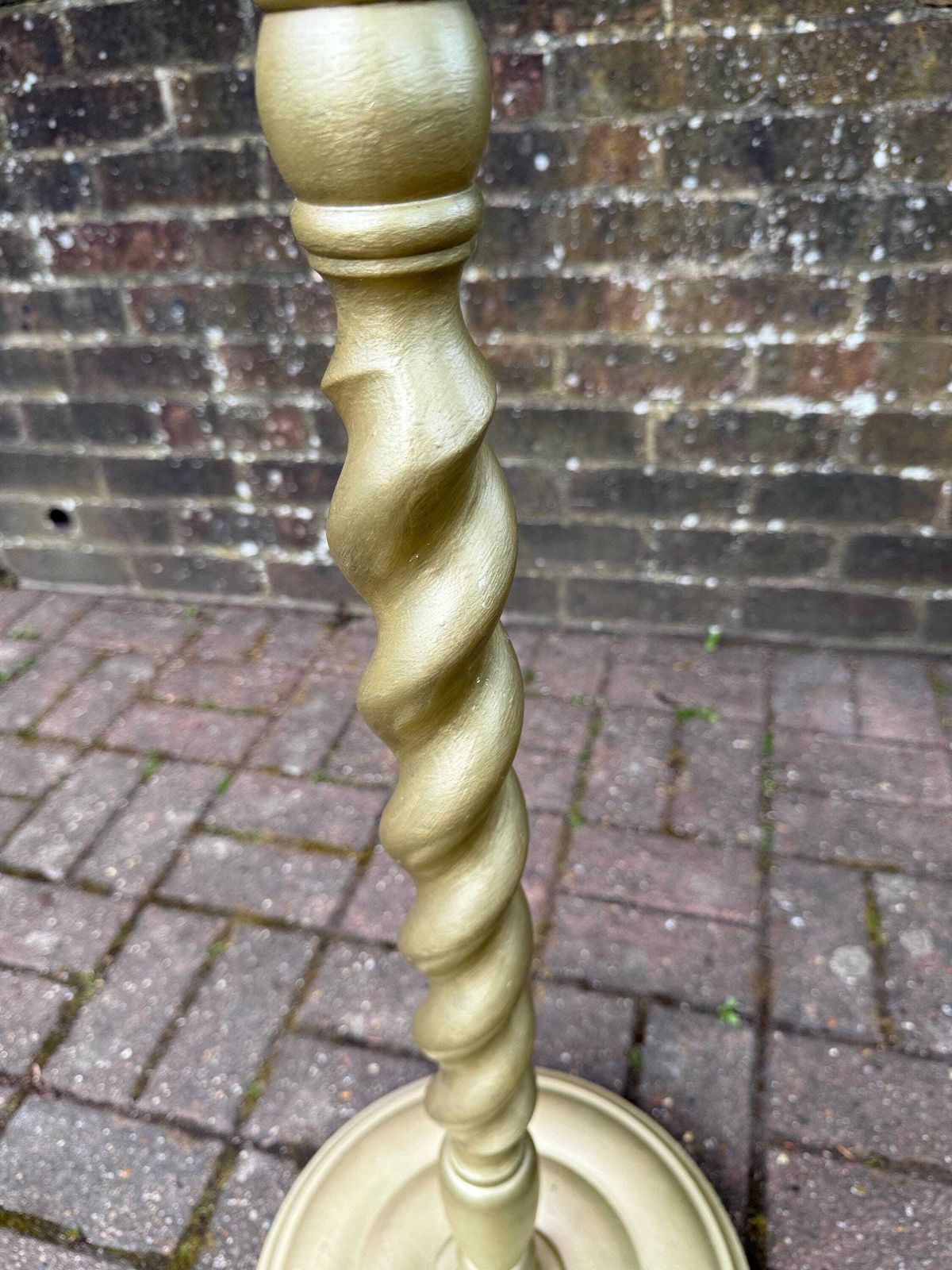 photo for sale Antique Barley Twist Standard Lamp Gold Painted Wooden Floor Lamp Early Mid 1900s   Needs Wiring