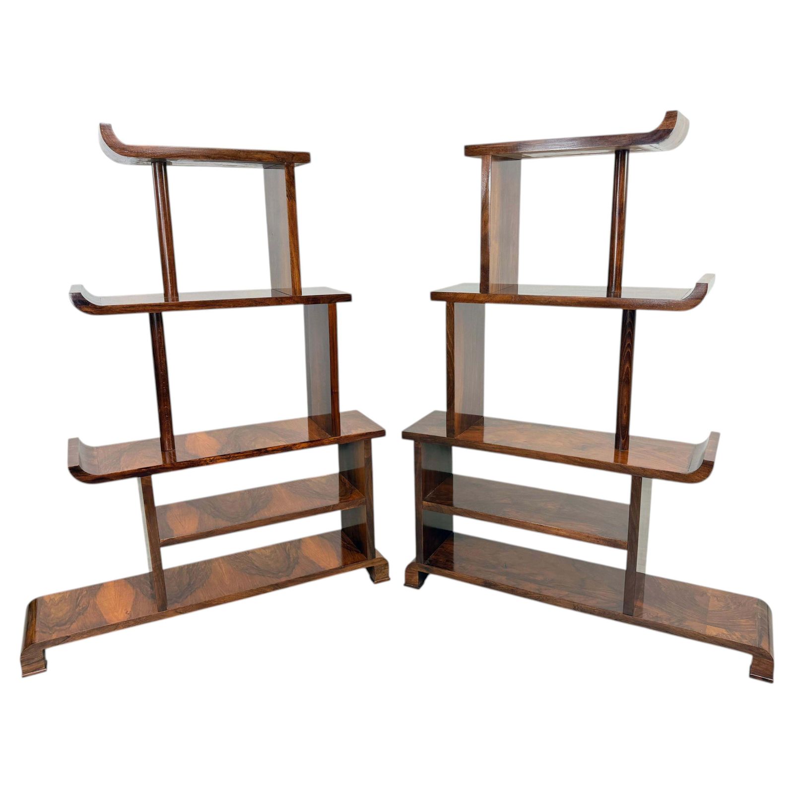 Pair Of Rare Antique Art Deco Stepped Shelves / Room Dividers
