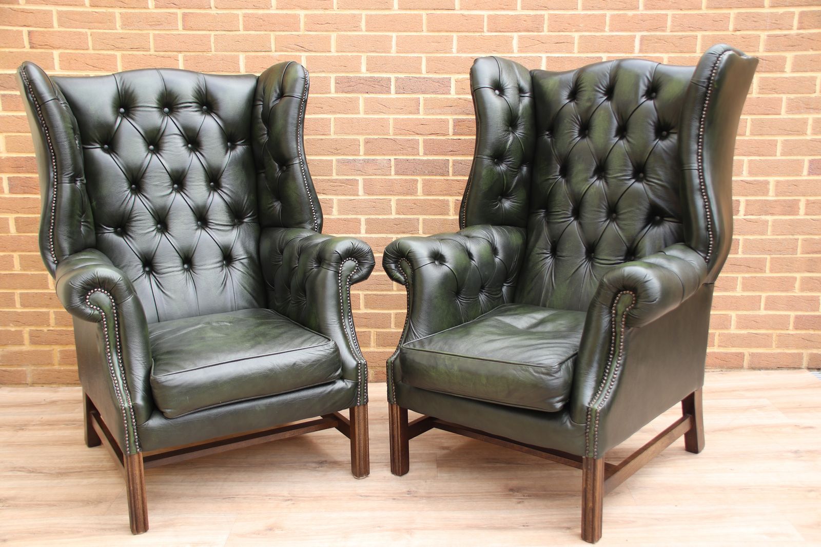 Pair Of Manchester Chesterfield High Back Directors Armchairs photo for sale