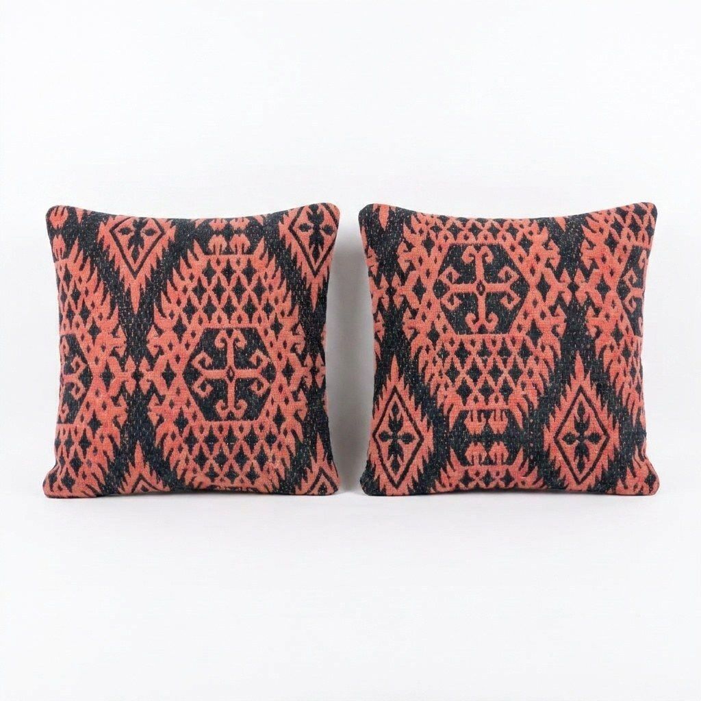 Anatolische Kilim Kussenhoes 40 x 40 cm, Set van Twee