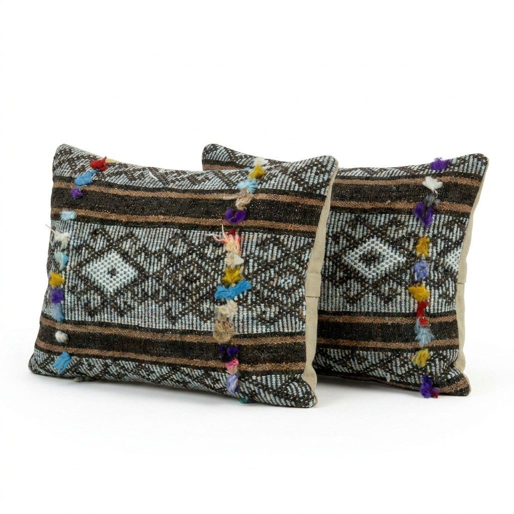 Turkische wollen kilim lendenkussenhoes 35 x 50 cm, set van twee photo furniture