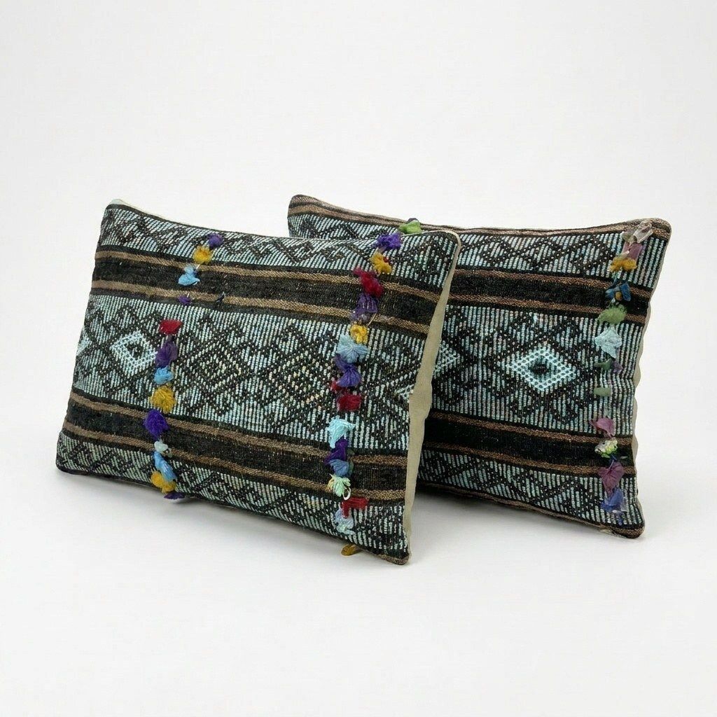 Housses de coussin lombaire vintage en kilim anatolien, 40 x 60 cm et 39 x 60 cm, lot de deux photo furniture