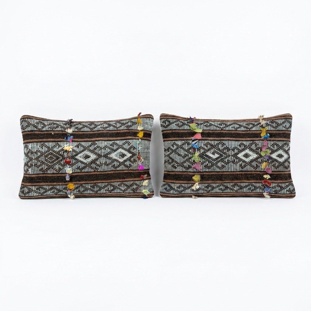 Hand Woven Kilim Lumbar Pillow Cover 39 X 60 Cm   Set Of Two