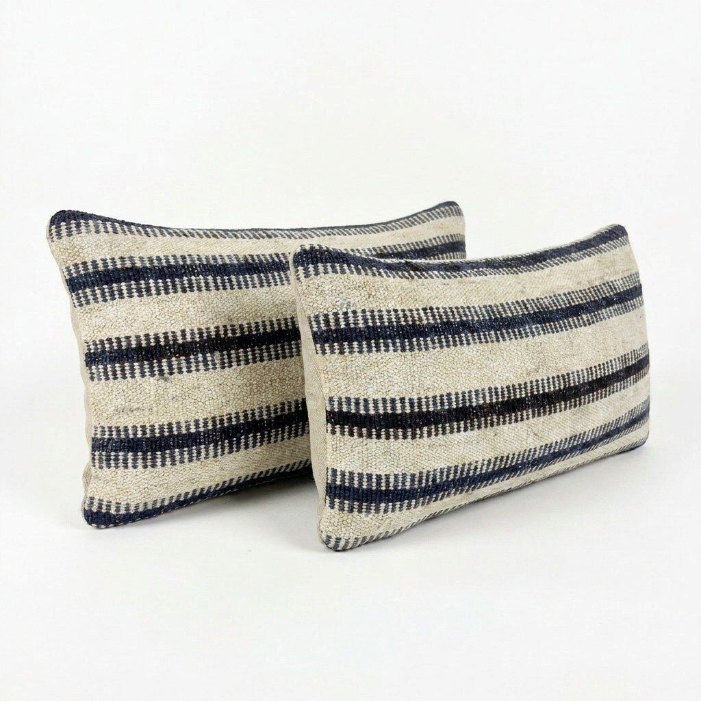 Bohemian Kilim Lumbar Pillow Cover 26 X 51 Cm, Set Of Two photo for sale