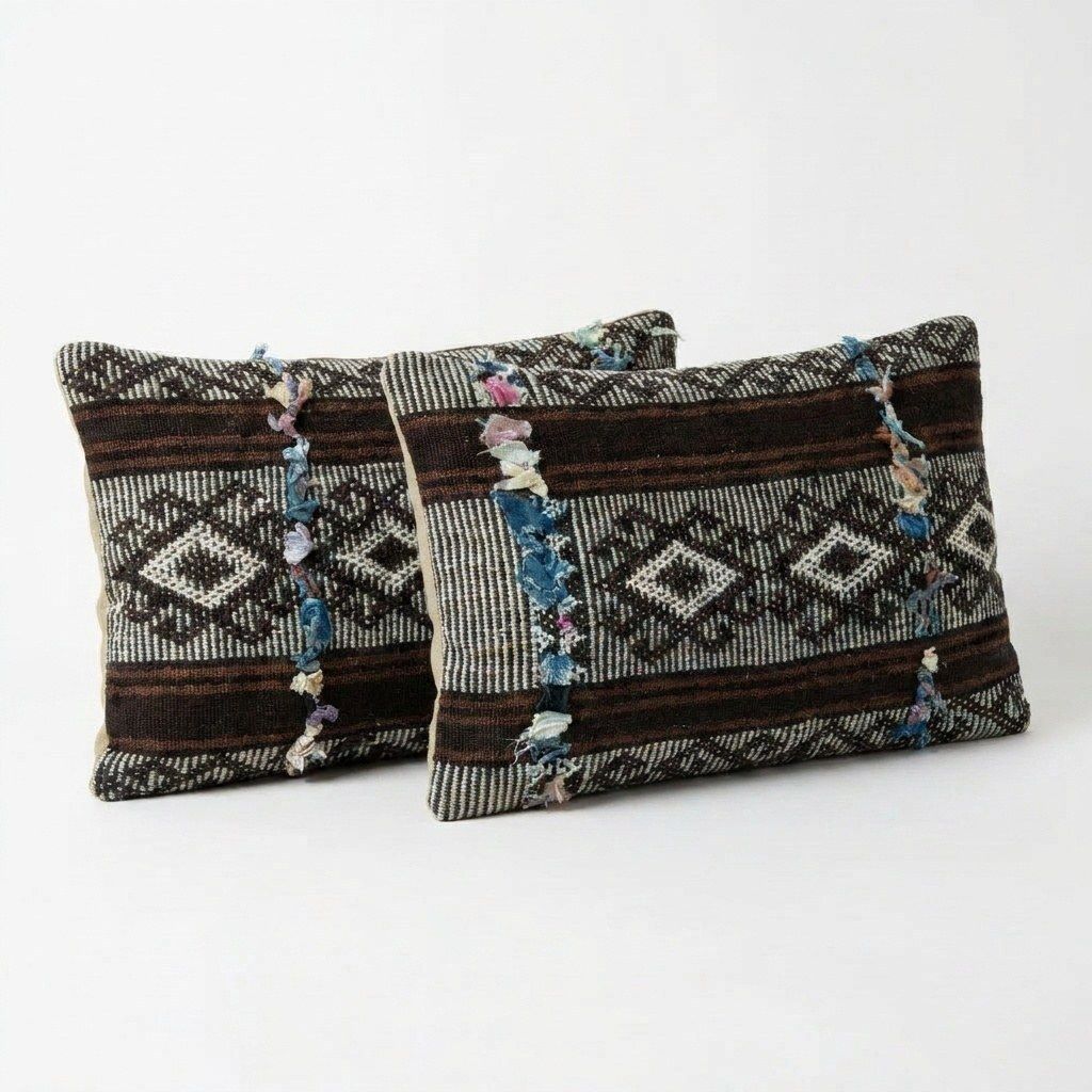 Housse de coussin lombaire kilim tissée à la main, 36 x 52 cm, lot de deux photo for sale