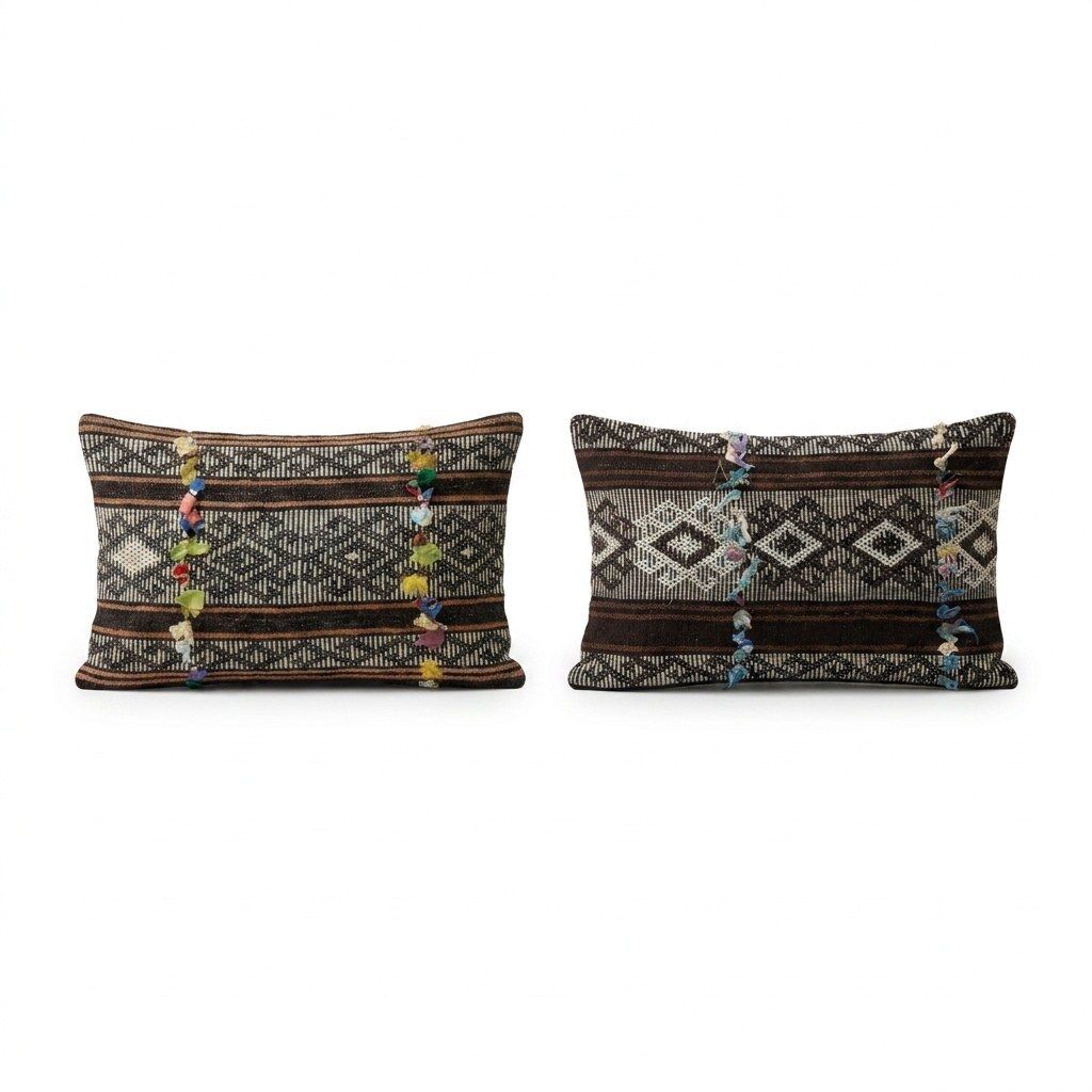 Housse de coussin lombaire kilim moderne 35 x 60 cm & 40 x 60 cm, lot de deux