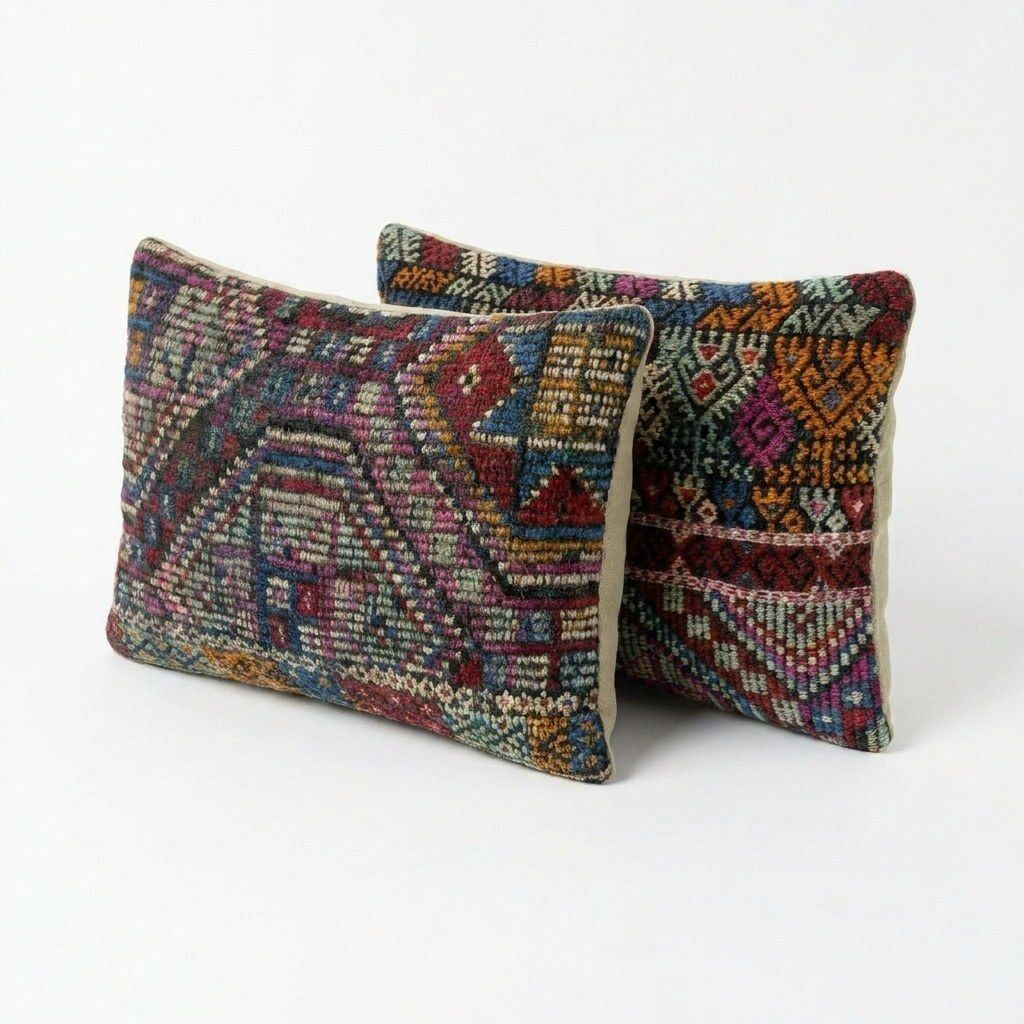 Gestreepte Kilim Lendenkussenhoes 34 x 50 cm & 39 x 60 cm, Set van Twee photo furniture