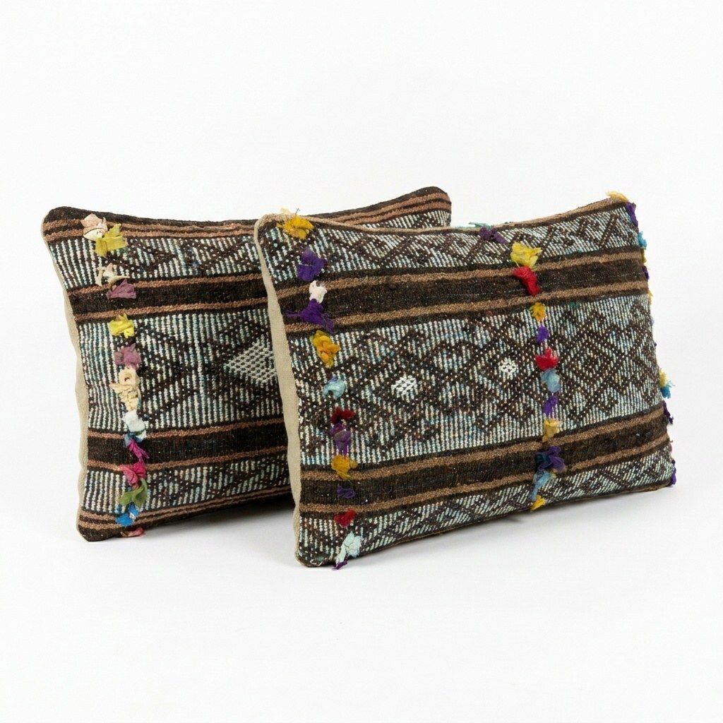 Turkish Kilim Lumbar Pillow Cover 40 X 60 Cm & 41 X 60 Cm   Set Of Two photo for sale