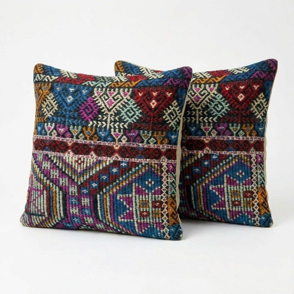 Turkische Wollen Kilim Kussenhoes 49 x 50 cm, Set van Twee photo furniture