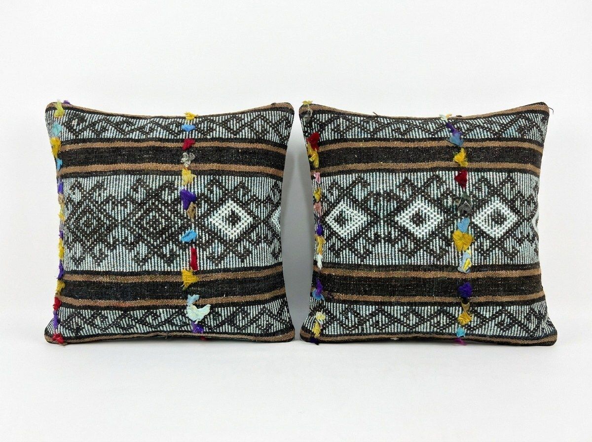 Vintage Anatolian Kilim Pillow Cover 40 X 40 Cm & 40 X 60 Cm   Set Of Two