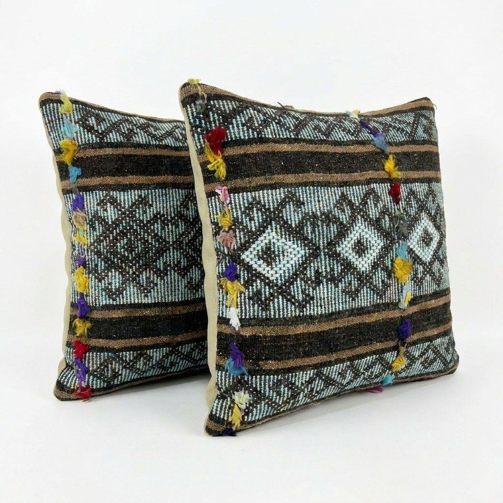 Vintage Anatolian Kilim Pillow Cover 40 X 40 Cm & 40 X 60 Cm   Set Of Two photo for sale