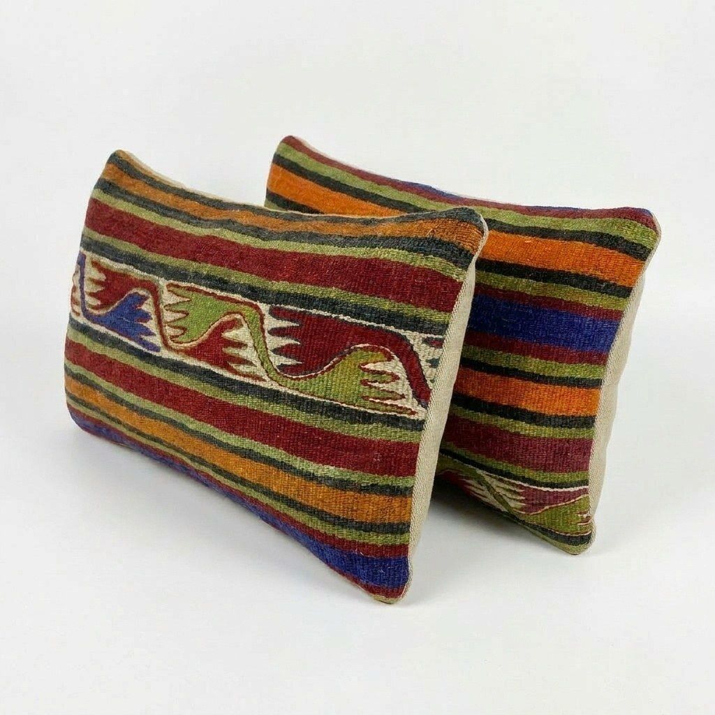 Hand Woven Kilim Lumbar Pillow Cover 29 X 59 Cm & 30 X 58 Cm & 30 X 52 Cm   Set Of Three photo furniture