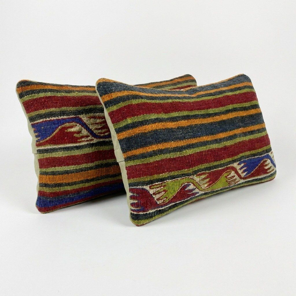Hand Woven Kilim Lumbar Pillow Cover 29 X 59 Cm & 30 X 58 Cm & 30 X 52 Cm   Set Of Three photo for sale