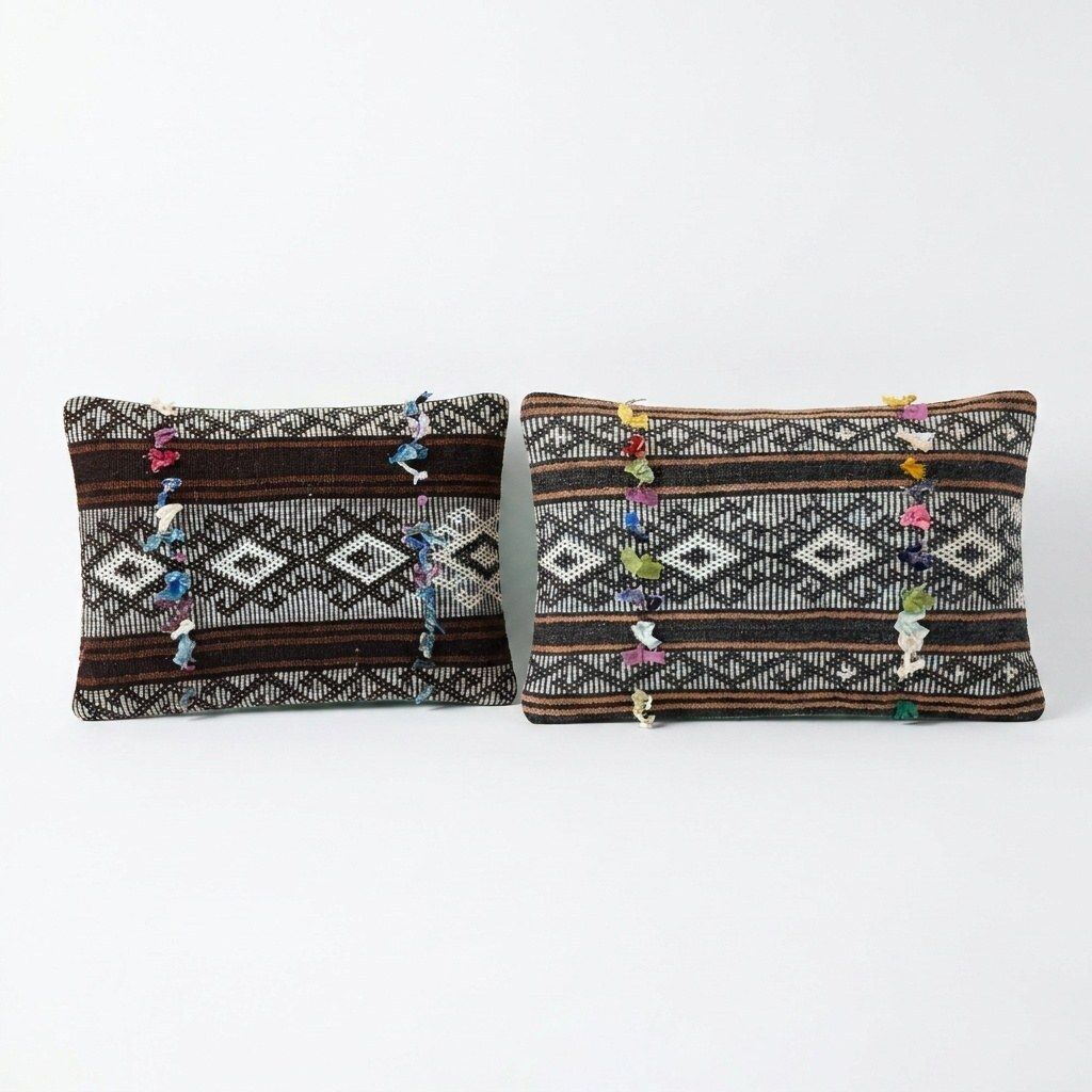 Housse de coussin lombaire bohémienne Kilim 39 x 62 cm et 36 x 50 cm, lot de deux