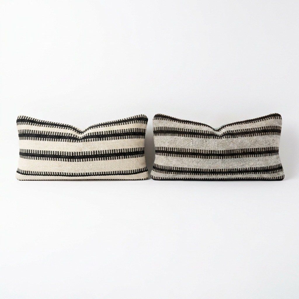 Turkse Kilim Lendenkussenhoes 25 x 52 cm & 28 x 52 cm, Set van Twee