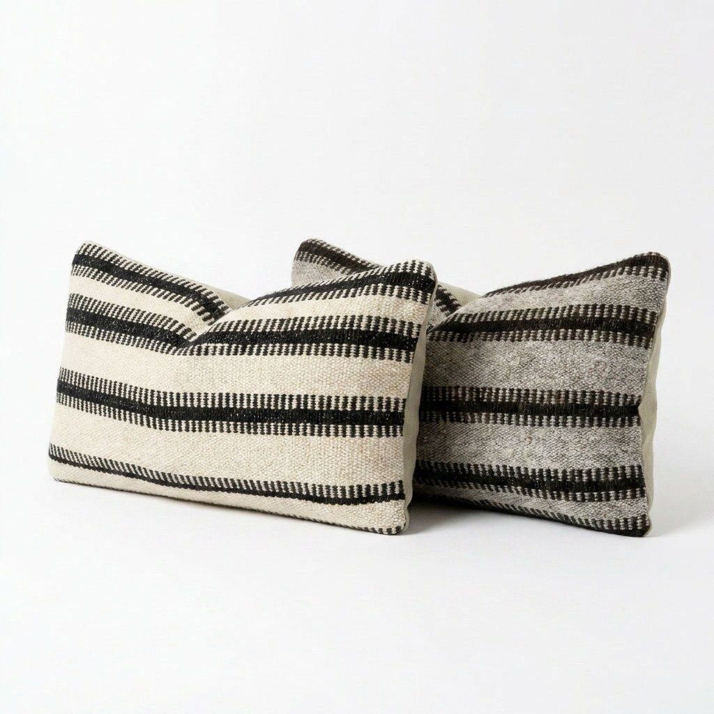 Turkse Kilim Lendenkussenhoes 25 x 52 cm & 28 x 52 cm, Set van Twee photo furniture