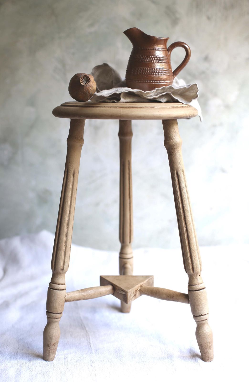 Antique Stool Painted Wooden Arts And Crafts Seat
