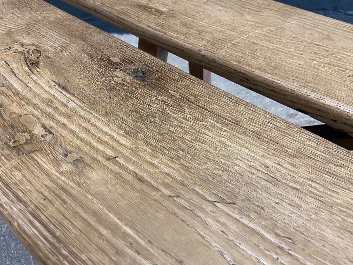 Pair Of French Oak Farmhouse Benches. 2.5 Meters Long photo vintage