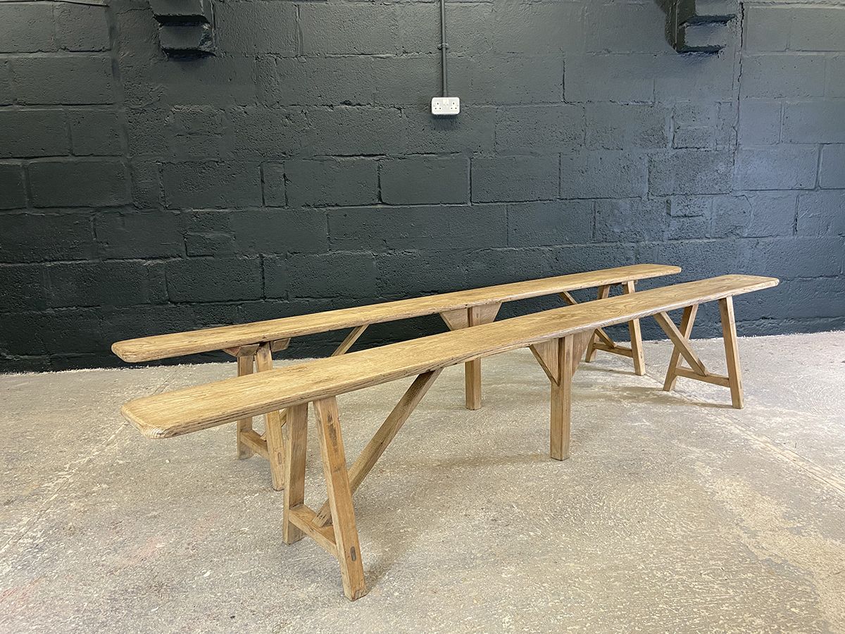 Pair Of French Oak Farmhouse Benches. 2.5 Meters Long
