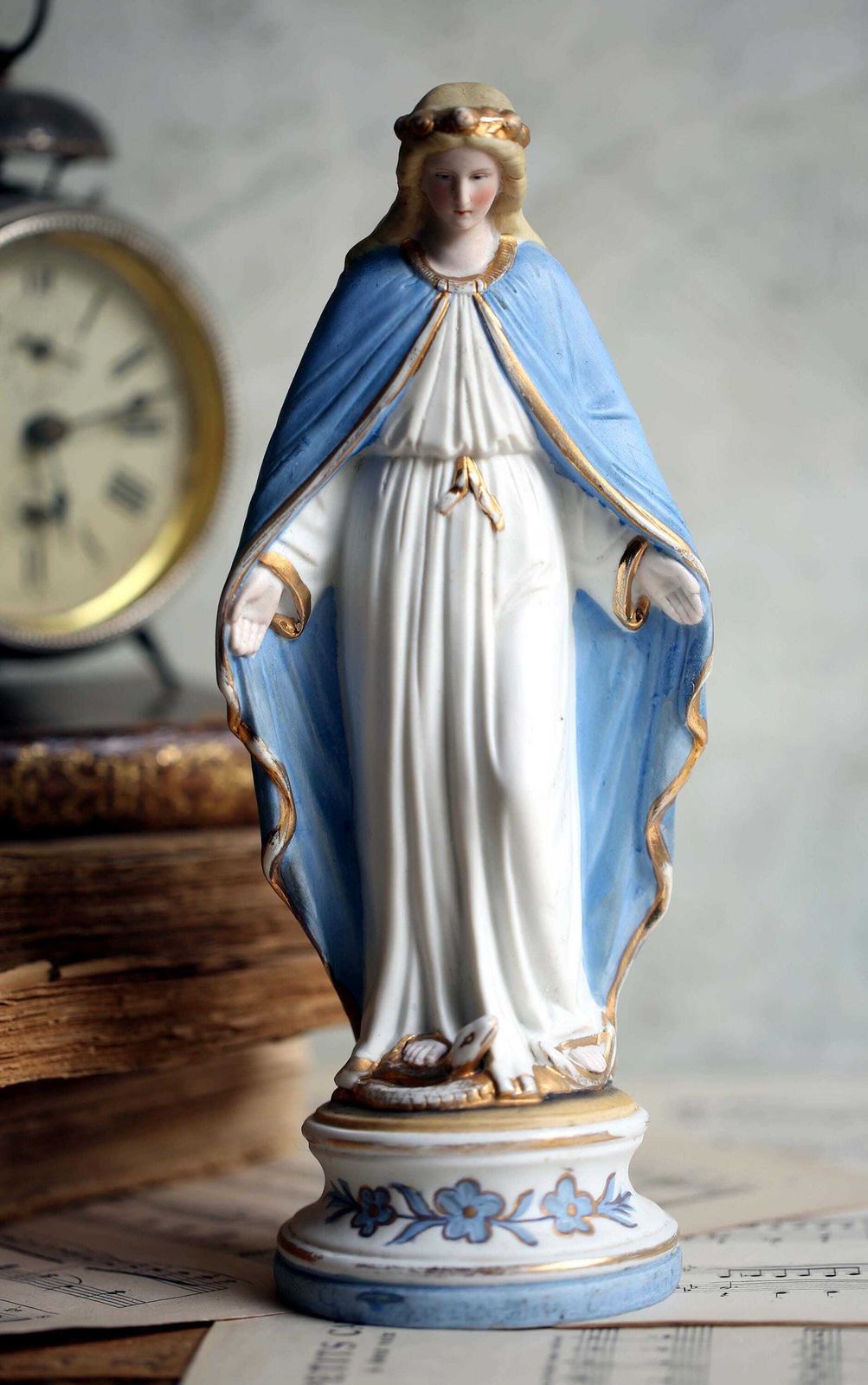 Antique Mary Statue Porcelain Madonna Virgin Our Lady Of Lourdes Religious Figurine