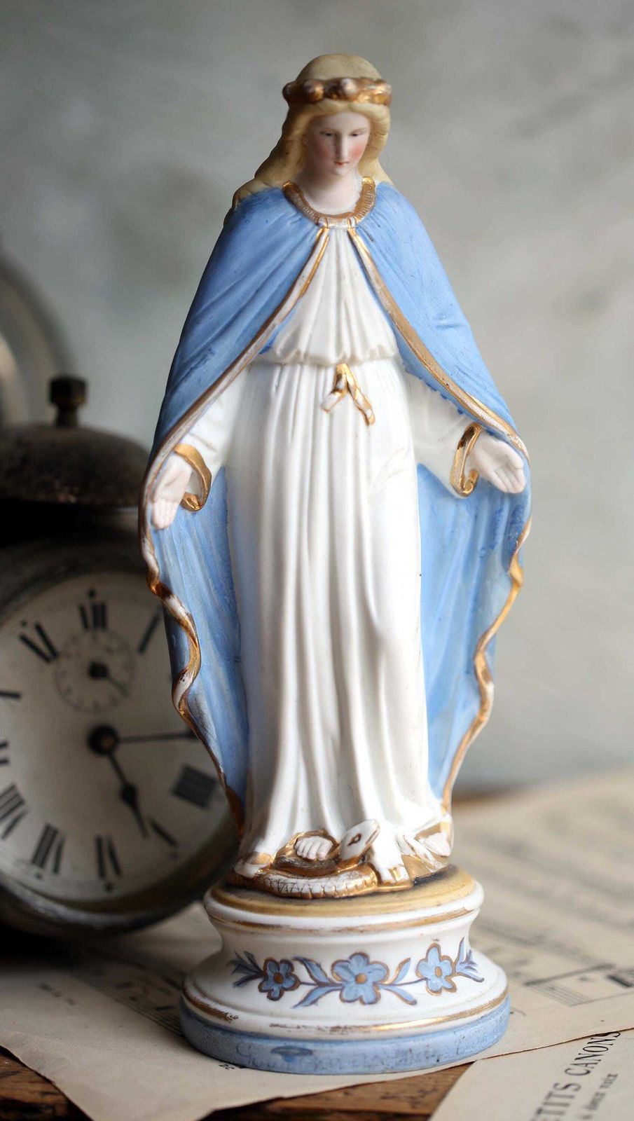 Antique Mary Statue Porcelain Madonna Virgin Our Lady Of Lourdes Religious Figurine photo 157.0