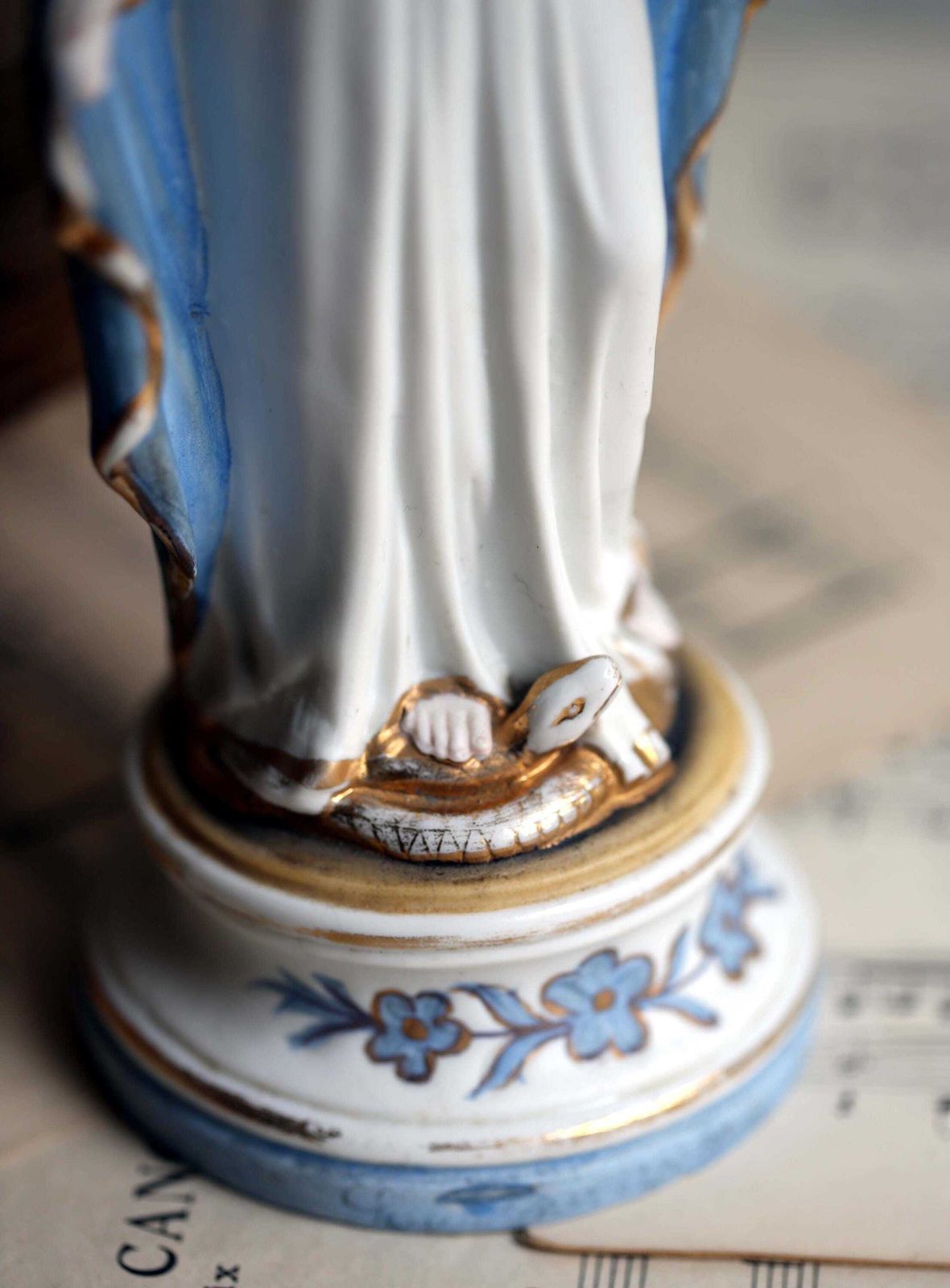 157.0 Antique Mary Statue Porcelain Madonna Virgin Our Lady Of Lourdes Religious Figurine photo