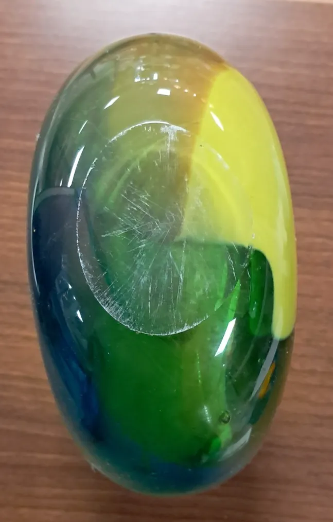 Mid Century Murano Style Hand Blown Art Glass Vase In Green, Brown, Yellow Blue photo vinterior