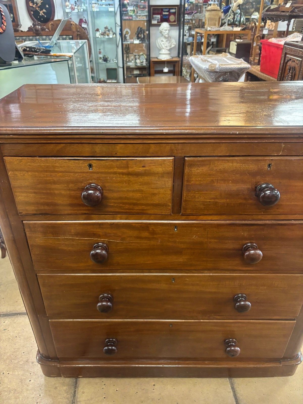 Antique Late Victorian Mahogany Two Over Three Chest Of Drawers As Found photo for sale